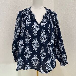Floral Navy Blue Blouse JCrew Large